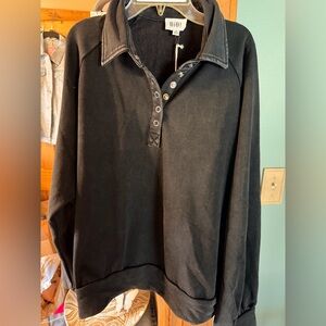 BiBi Black Collared Terry Cloth Pullover
